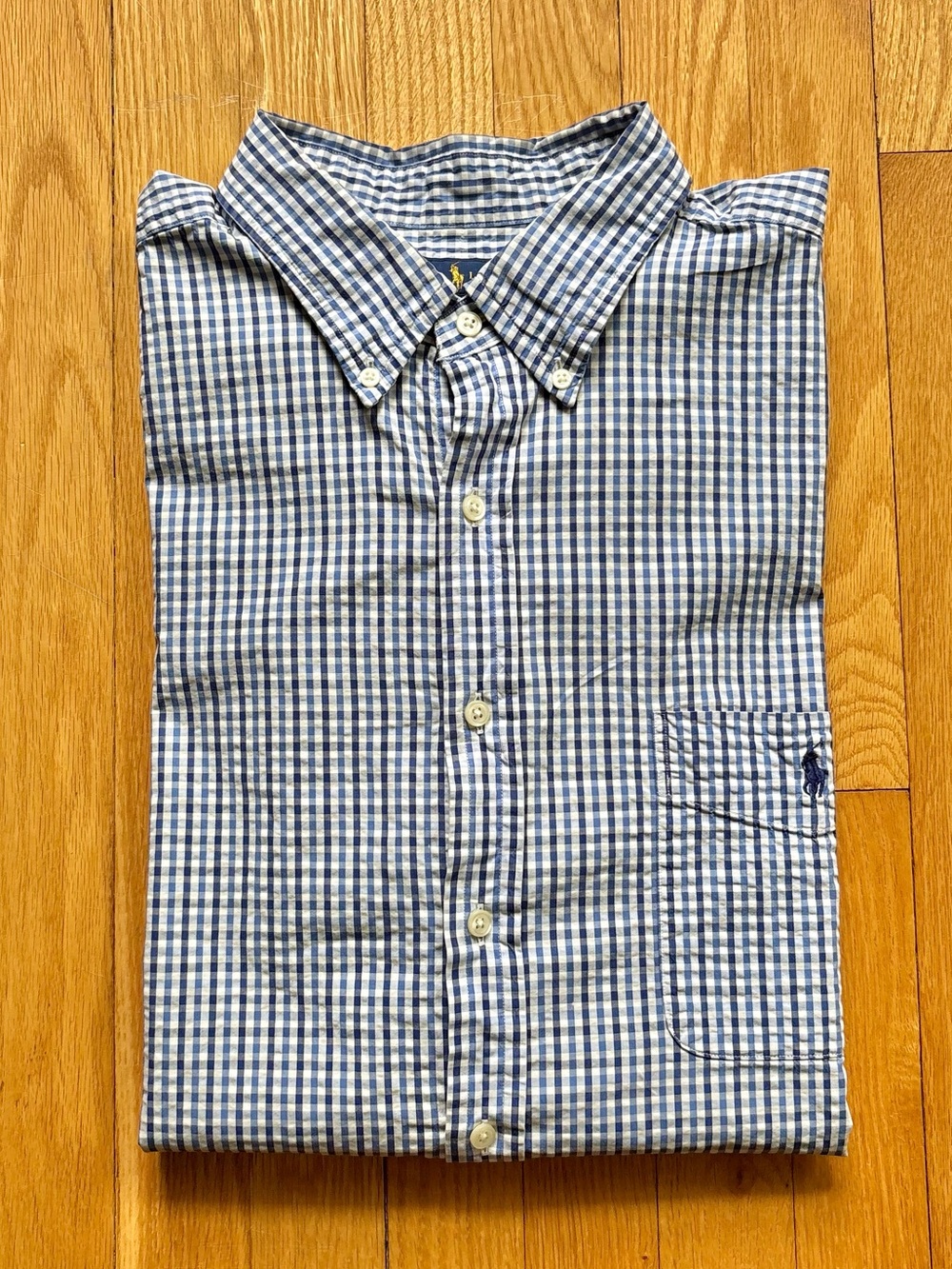 Polo Ralph Lauren Men’s Short Sleeve Seersucker Shirt Reg 2XB Blue White Checks